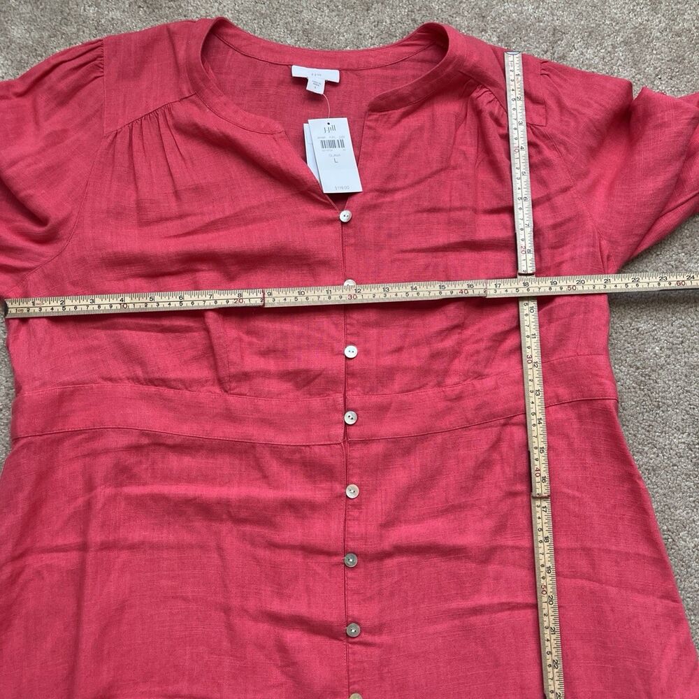 J Jill Button Up Dress Large Linen Blend Midi Guava Pink Cottage Core Coastal - Picture 7 of 8